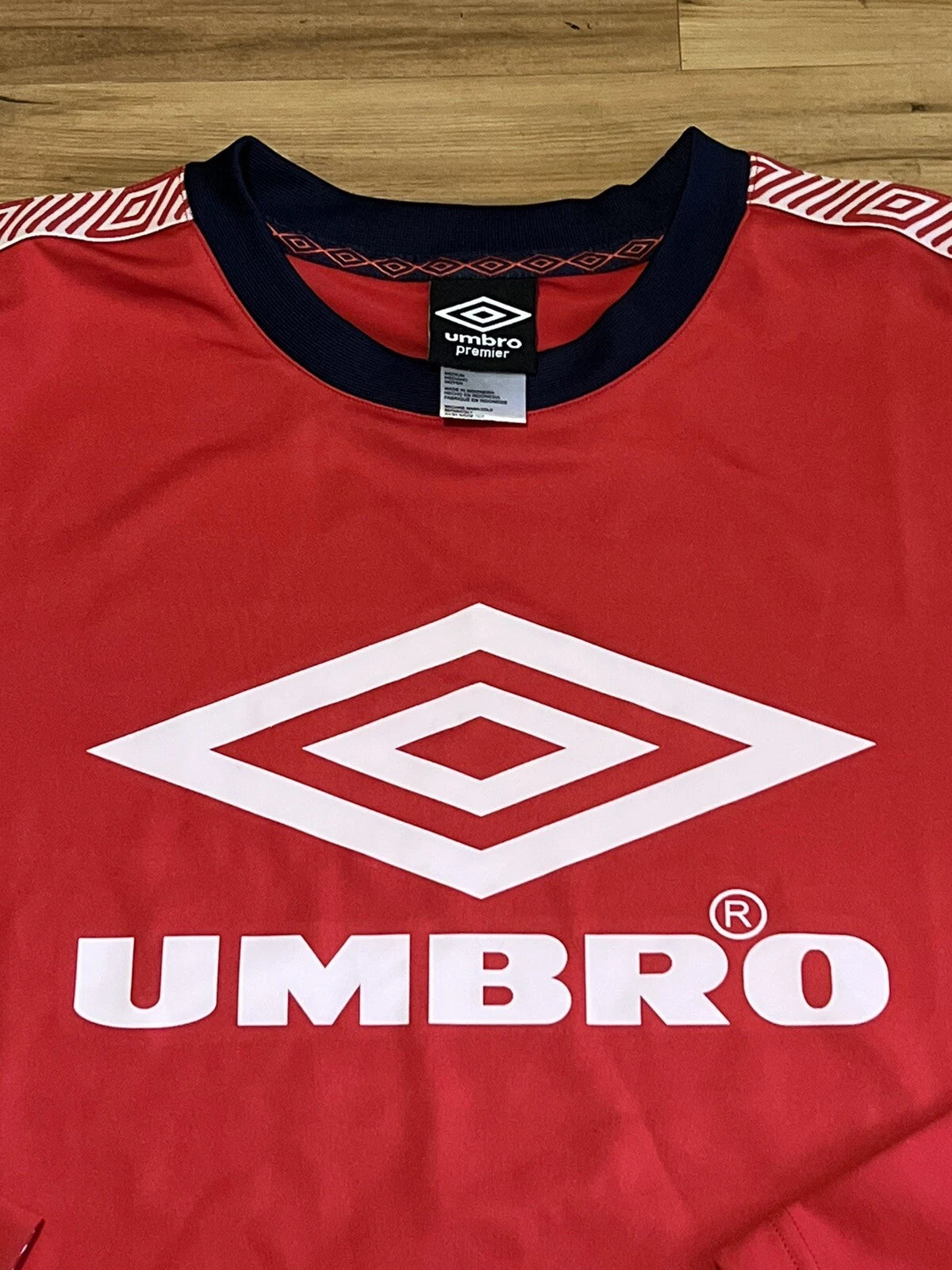 Umbro Premier Long Sleeve Red Shirt Full View