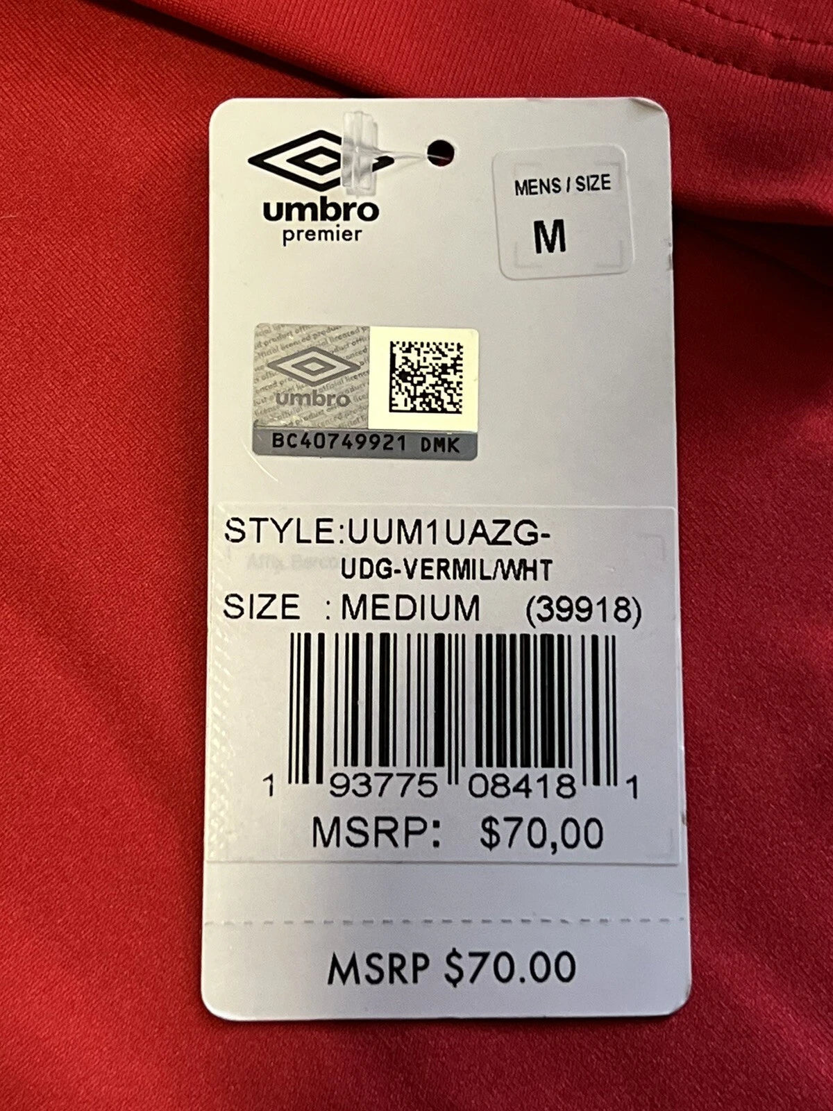 Umbro Premier Long Sleeve Red Shirt Tag